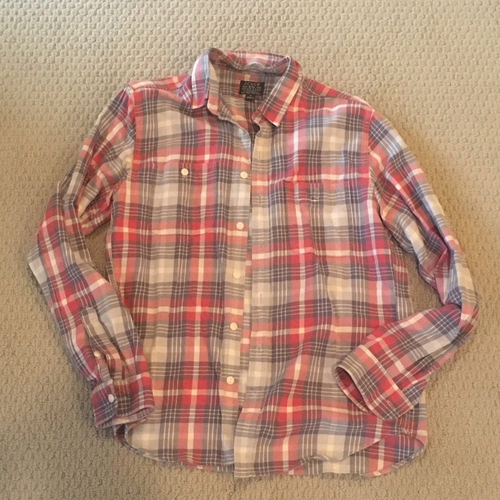 J. crew plaid button up collared shirt red/blue